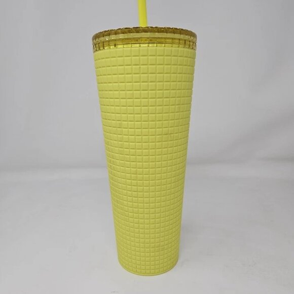 Starbucks 2023 Meadow Yellow Soft Touch Grid Tumbler Cold Cup 24 oz - Picture 4 of 4